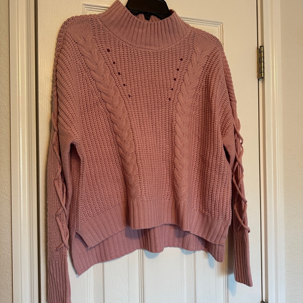 Ultra Flirt via Dillards - Dusty Rose Pink Cable Knit Turtleneck Sweater